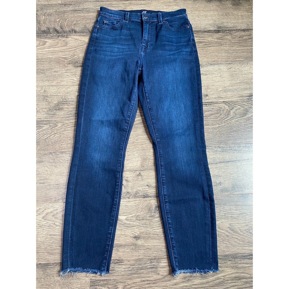EUC Womens 7 for all mankind the high waist ankle skinny jeans raw hem size 28